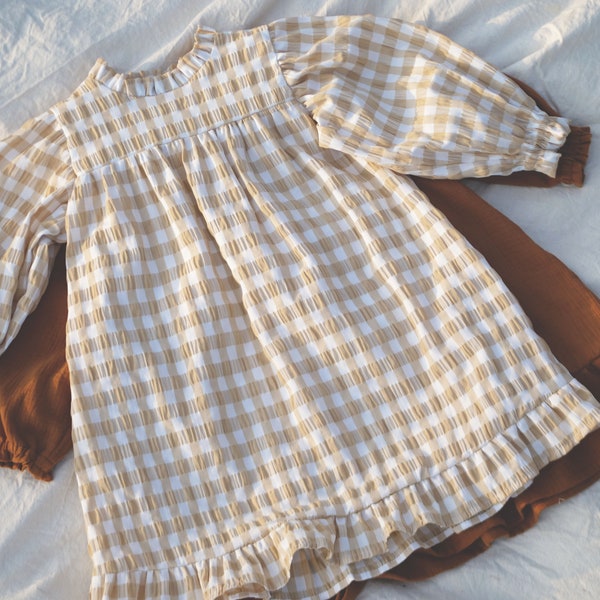 Robe à encolure volantée | Robe à encolure volantée | robe de filles vintage | Robe à manches longues | ENFANTS 9 mois - 5 ans (80-110)