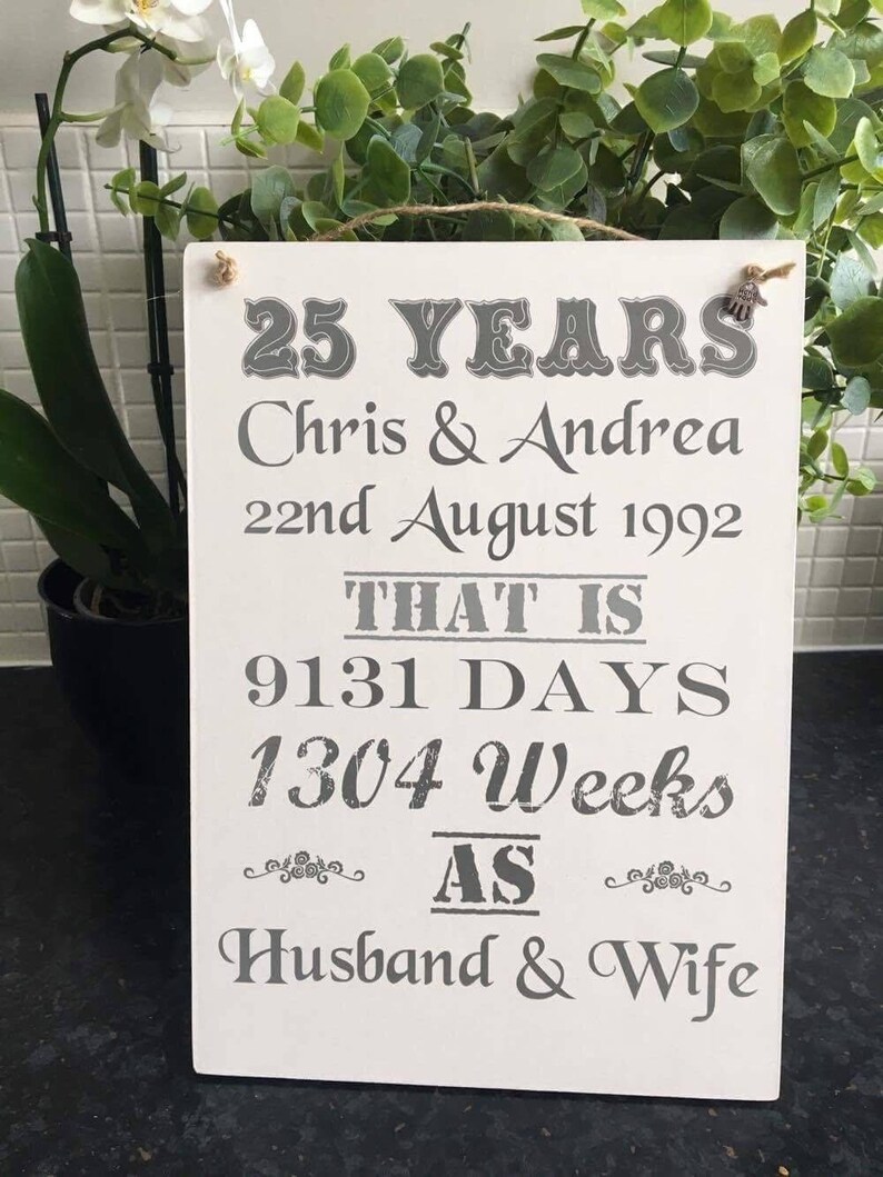 SILVER 25th WEDDING ANNIVERSARY Gift Present Sign Plaque ~ Can be personalised