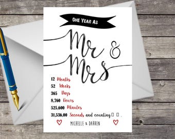 Handmade Personalised 1st Wedding Anniversary Card, A5 with Envelope, Paper One Year, Mum & Dad, Friends, Sister, Husband, Wife