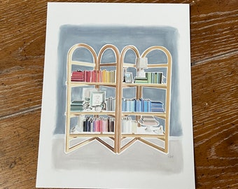 Rainbow Bookshelf Art Print, Illustrated Bookshelf