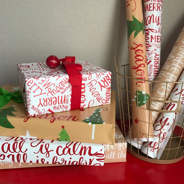 Handlettered Christmas Gift Wrap | Etsy