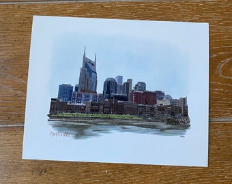 Nashville illustration, Nashville wall art, downtown Nashville art print