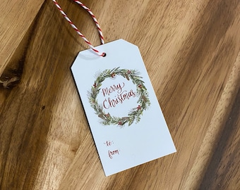 Christmas wreath gift tags - Set of 10 with twine