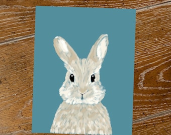 Hase Art Print, Creme auf Blau, Rabbit Wall Art