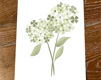 Green Hydrangea Stems Art Print, Floral Wall Decor