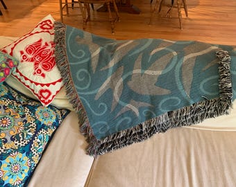Woven Cotton Blanket – Chimney Swift Bird Throw – Eco Friendly Nature-Inspired Jacquard Tapestry – Made in North Carolina