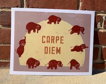 Elephant Yoga Art Print – Sun Salutations Poster – Red Animal Yoga Wall Art – Mindful Decor for Yoga Studio or Home