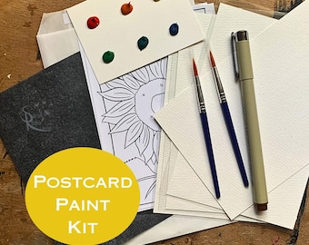 Sunflower Paint Kit for Women – “Persist” Postcard Art Set | Creative Self Care Gift | Feminist Art Kit