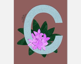 Arte da parete con alfabeto Wildflower / Lettera C Catawba Rododendro / Aula o stanza dei bambini