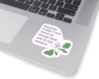 Adesivo Simplify / Motivazionale - Citazione sulla cura di sé, Design floreale, Decorazione per diario, Regali per il relax, Accessori per laptop