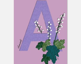 Arte da parete con alfabeto Wildflower / Lettera A Alumroot / Aula o stanza dei bambini