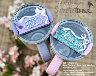 Coquette RIBBON Tumbler Name Plate, Water Bottle Tag, Stanley Personalized Plate, Cup Accessories, Shabby Chic Love Shack Fancy, Gift