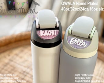 OWALA Freesip STRAIGHT Edge Name Plate, Custom Water Bottle Gift, Tumbler Tag, Cup Accessories, Adhesive Lid Topper, 40oz 32oz 24oz 16oz