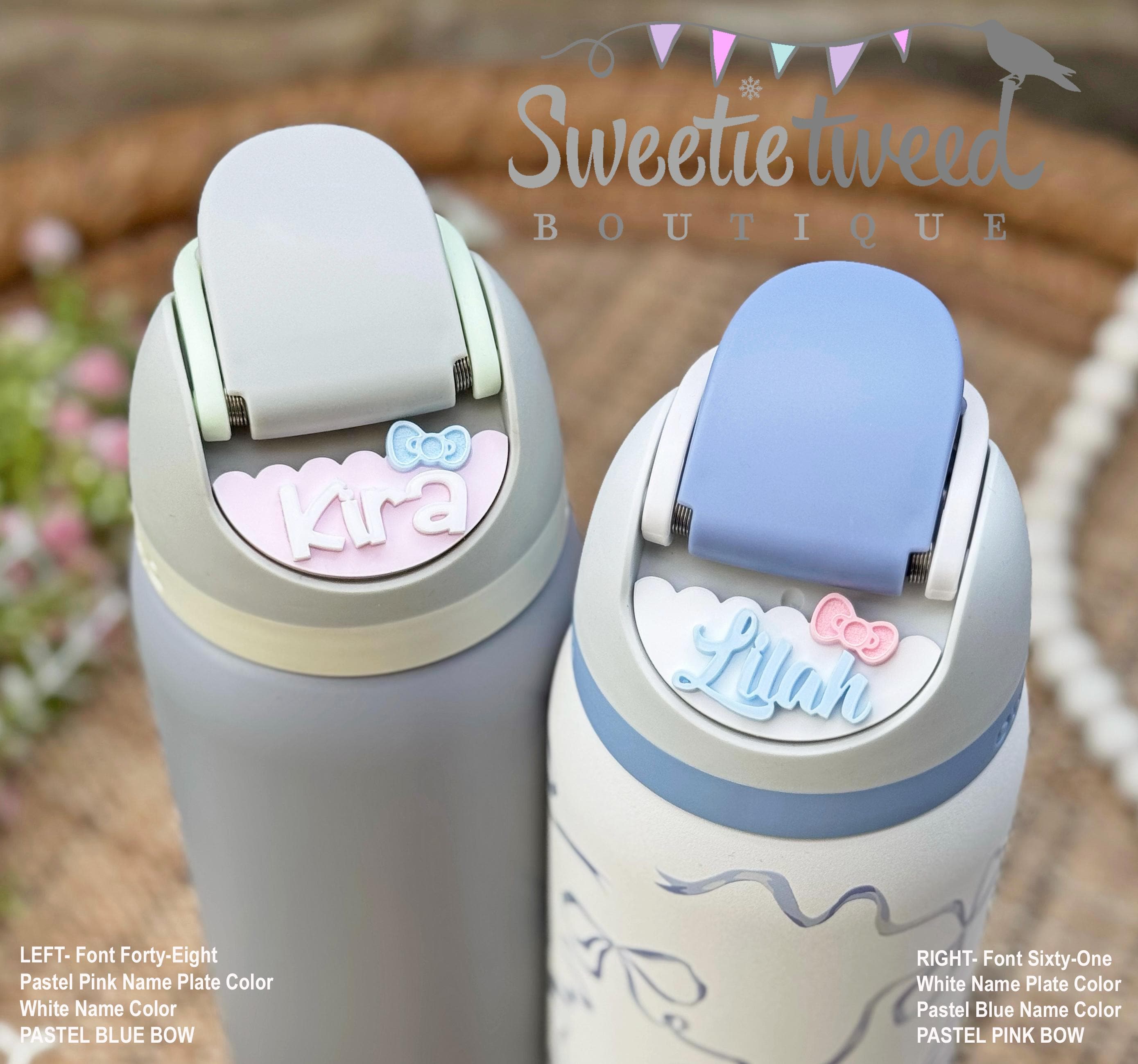 OWALA MINI Kitty BOW Scallop Lace Edge Freesip Name Plate, Water Bottle Tag, Custom Tumbler Accessories, Adhesive Topper 40oz 32oz 24oz 16oz
