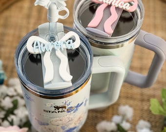 FANCY BOW Stanley Tumbler Name Plate, Water Bottle Cup Accessories, Love Shack Fancy Coquette Inspired Tag, Custom Shabby Chic Holiday Gift