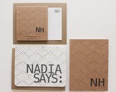 personalized stationery set - geometric black and white - custom notebook, memo pad / jotter, 6 cards - art-deco inspired rhombi (inverse)