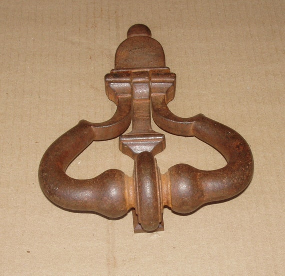 10 38 Large Cast Iron French Door Knocker Antique Rust Image 0