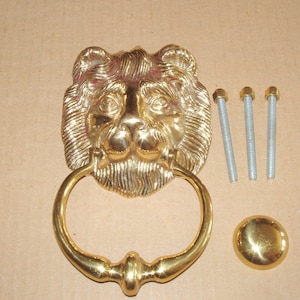 4.5&quot; x 4.25&quot; Lion Door knocker with Strike. Cast & Polish Brass