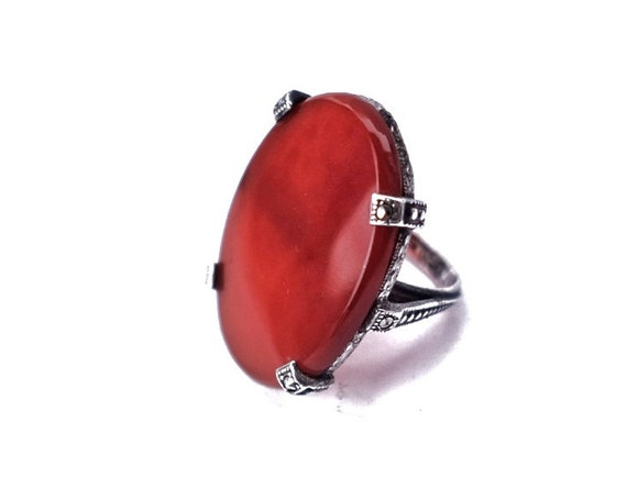 1920s Carnelian & Sterling Antique Ring - image 10