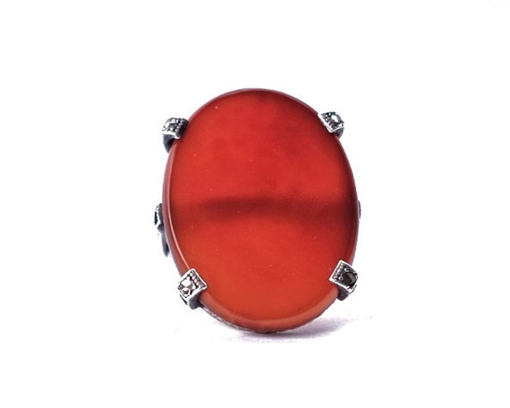 1920s Carnelian & Sterling Antique Ring - image 3