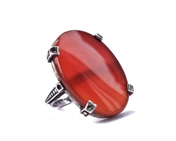 1920s Carnelian & Sterling Antique Ring - image 5