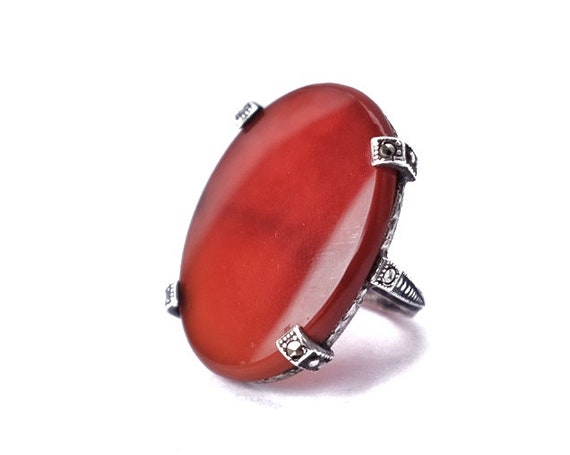 1920s Carnelian & Sterling Antique Ring - image 1