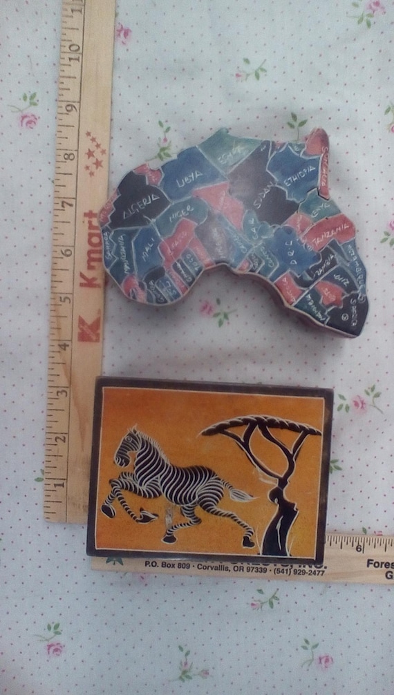 African Art soap stone Boxes lot of 2 Handmade