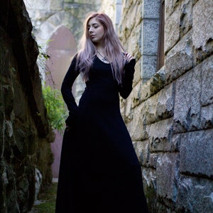 Gothic Dress, Medieval Dress, Witch Dress Black Maxi Dress, Renaissance Faire Dress, Festival Dress, Long Black Dress, Long Sleeve Dress image 1