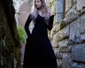 Gothic Dress, Medieval Dress, Witch Dress - Black Maxi Dress, Renaissance Faire Dress, Festival Dress, Long Black Dress, Long Sleeve Dress