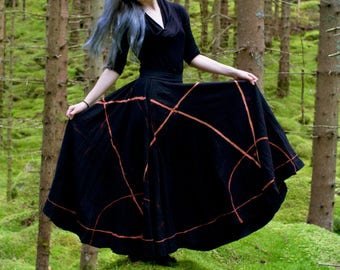 Circle of Salt Skirt: Medieval Skirt - Goth - Witch Skirt - Pentagram - Pentagram Dress - Sigil Skirt - Witch Clothes - Black Maxi Skirt