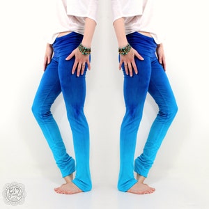 Blue Yoga Leggings, Blue Ombre, Tie Dye, High Waist, Long Length, Handmade by Ombeautiful