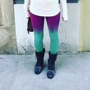 Dragon Leggings: Women&#39;s Yoga Leggings, Aqua Leggings, Purple Leggings, High Waist, Tie Dye, Colorful, Unique