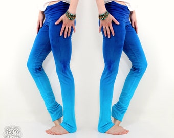Blue Yoga Leggings, Blue Ombre, Tie Dye, High Waist, Long Length, Handmade by Ombeautiful