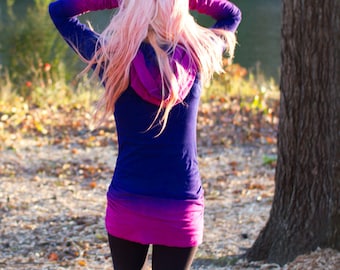 Purple Hoodie, Hooded Dress, Pink Ombre, Long Sleeves, Tie Dye, Gradient Shirt, Yoga Clothes, Ombeautiful