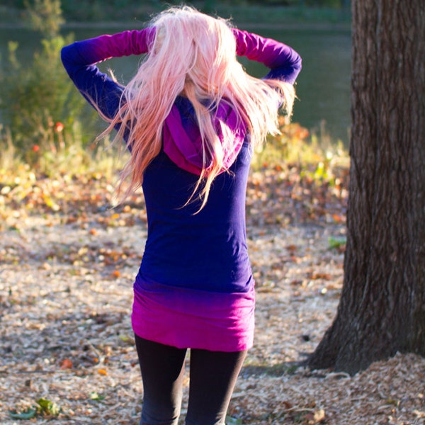 Purple Hoodie, Hooded Dress, Pink Ombre, Long Sleeves, Tie Dye, Gradient Shirt, Yoga Clothes, Ombeautiful