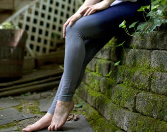 Gray and Navy Leggings- For Yoga and Aerial Dance, Handmade by Om Beautiful