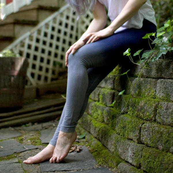 Gray and Navy Leggings- For Yoga and Aerial Dance, Handmade by Om Beautiful