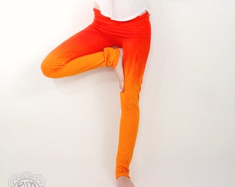 Orange Leggings, Ombre Yoga Leggings, Long Yoga Leggings, Tie Dye, High Waisted, Red, Fire, Handmade by Ombeautiful