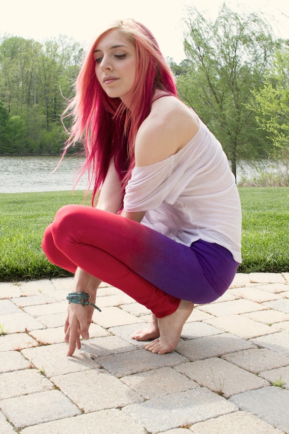 THE BEST Yoga Pants Red And Purple Hand Dyed Leggi