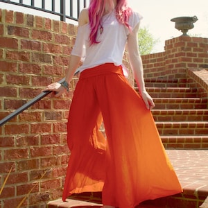 Goddess Pants: Orange Harem Pants, Wide Leg Pants, Hippie Clothing, Vacation Clothing, High Waisted Pants, Handmade by OmBeautiful