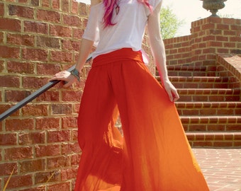 Goddess Pants: Orange Harem Pants, Wide Leg Pants, Hippie Clothing, Vacation Clothing, High Waisted Pants, Handmade by OmBeautiful