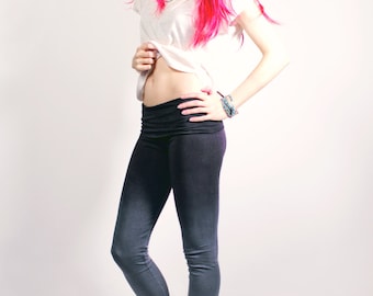 Ombre Leggings: Black and Gray Athletic Pants, Fold-Over Waistband