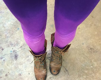 Handmade Purple Ombre Leggings: Tie Dye Cotton Yoga Pants