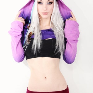 Purple Hooded Shrug: Cotton Lycra Blend, Flared Sleeves