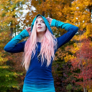 Hooded Dress, Blue Hoodie, Ombre Shirt, Ombre Dress, Ombre Hoodie, Yoga Dress, Dress with a Hood, Dancer Gift