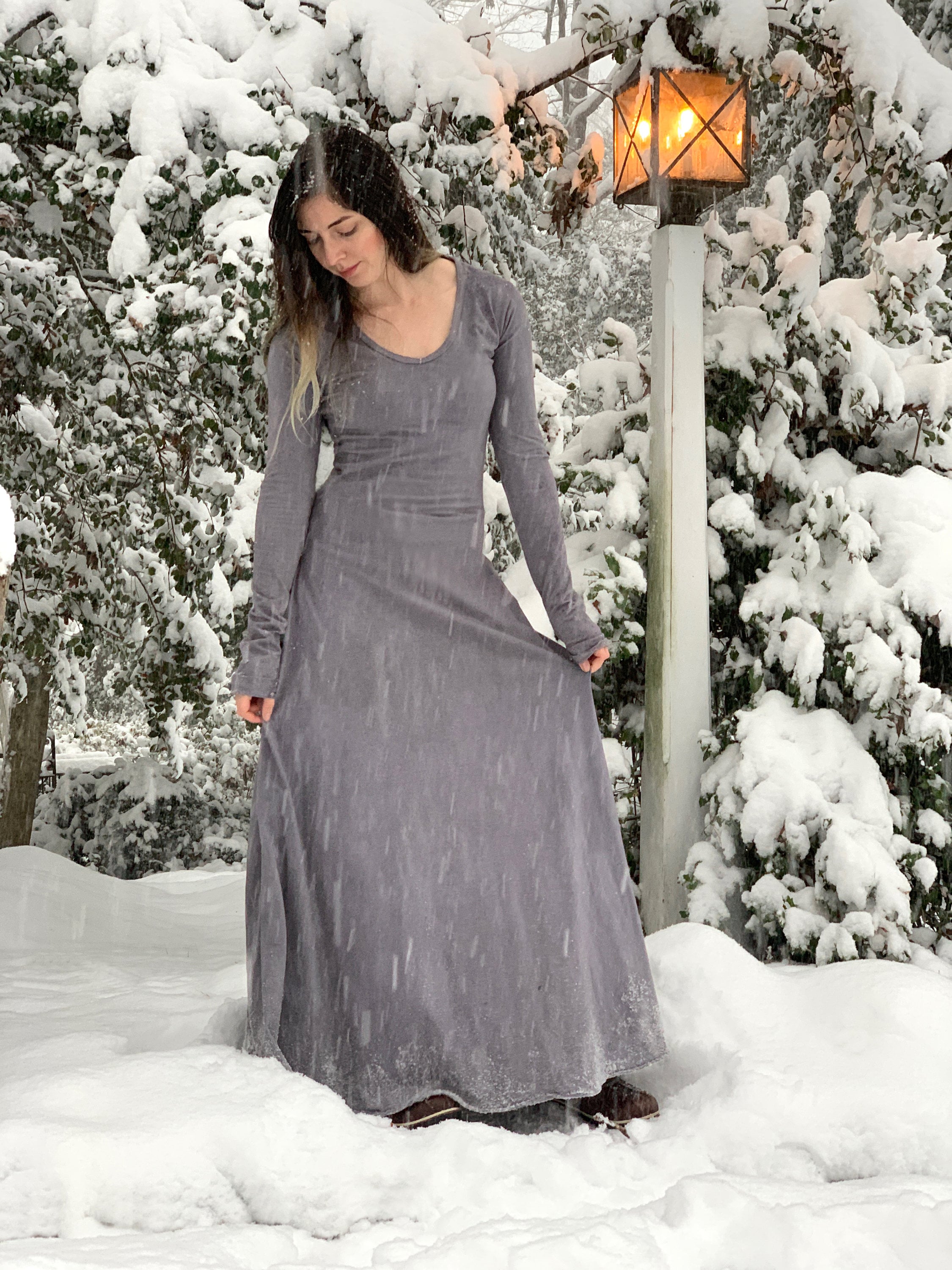 Gray maxi shop dress with sleeves