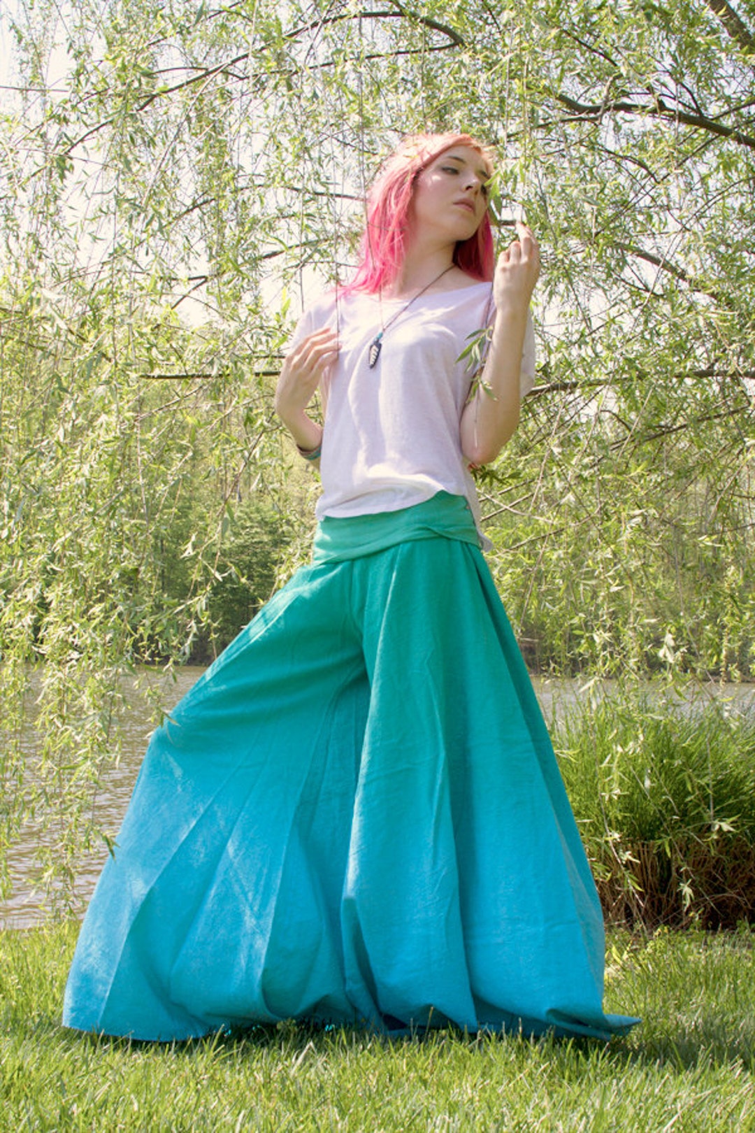 Aqua Wide Leg Pants Gift for Mom Yoga Retreat Clothing Etsy