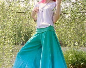 Aqua Wide Leg Pants, Gift for mom, Yoga Retreat Clothing, Prenatal Yoga Clothes, BurningMan Costume, Aqua Palazzo Pants