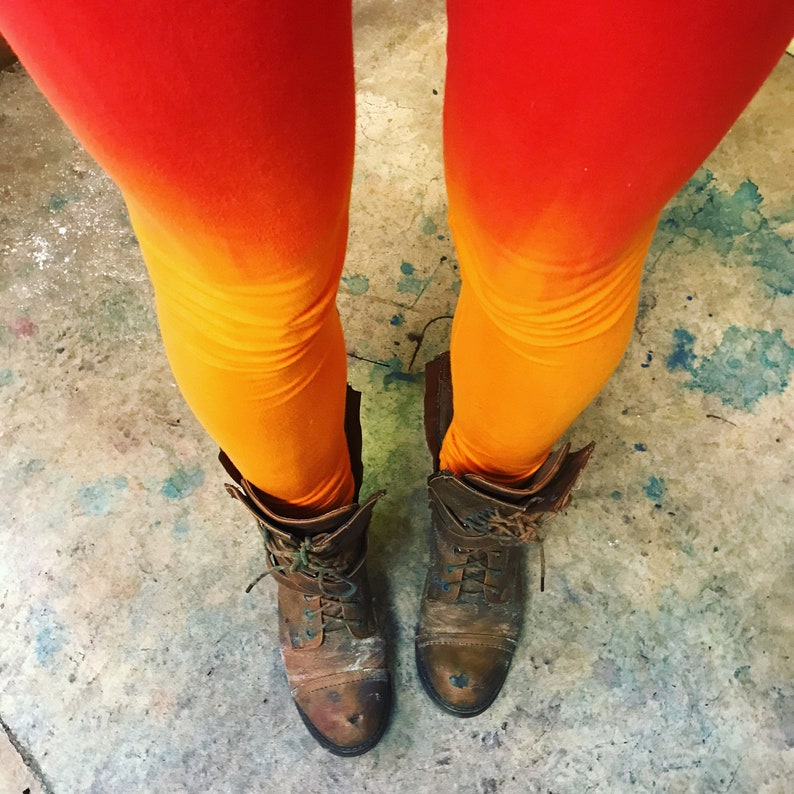 Orange Leggings, Ombre Yoga Leggings, Long Yoga Leggings, Tie Dye, High Waisted, Red, Fire, Handmade by Ombeautiful image 3