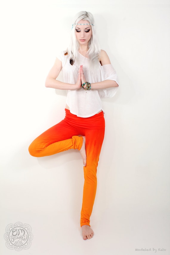 Orange Leggings, Ombre Yoga Leggings, Long Yoga Leggings, Tie Dye